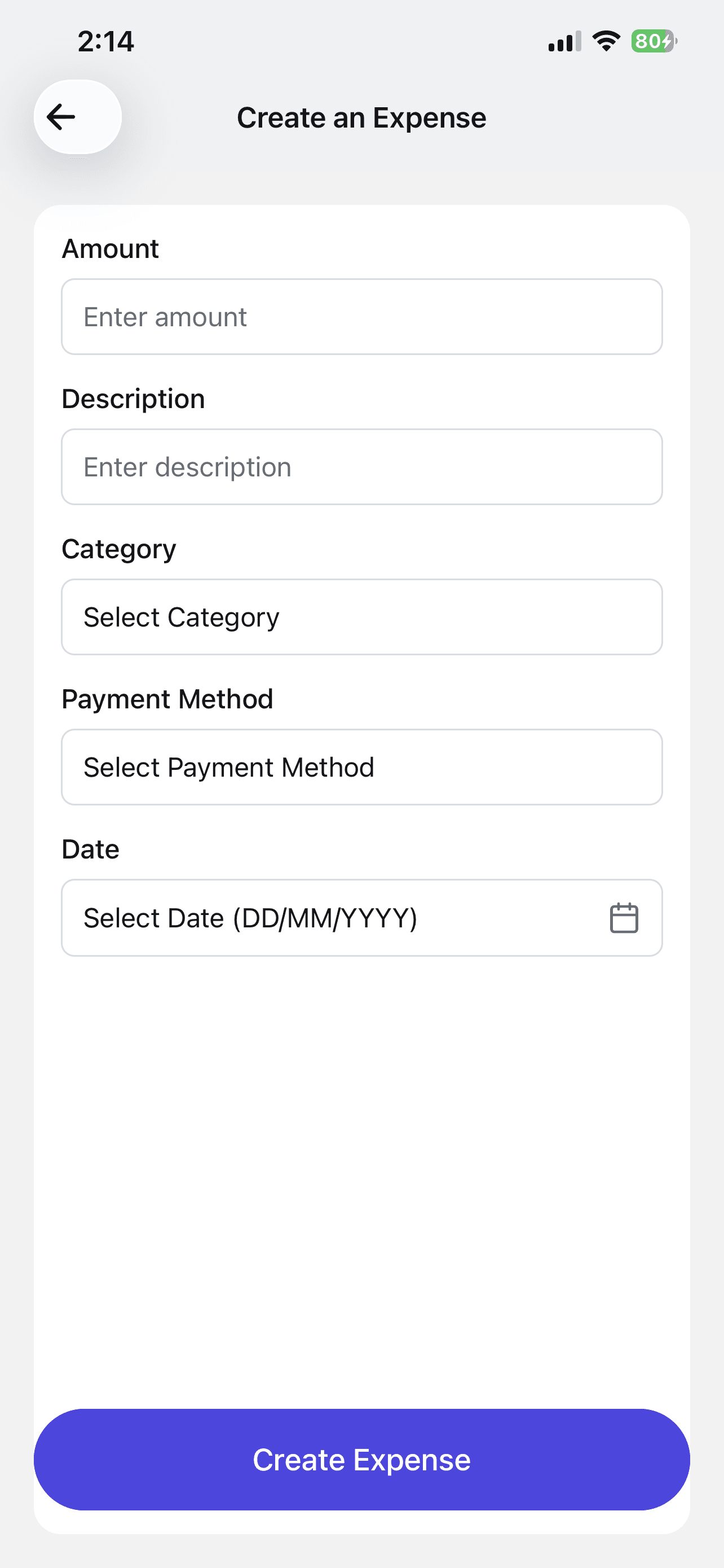 Nexa create expense form