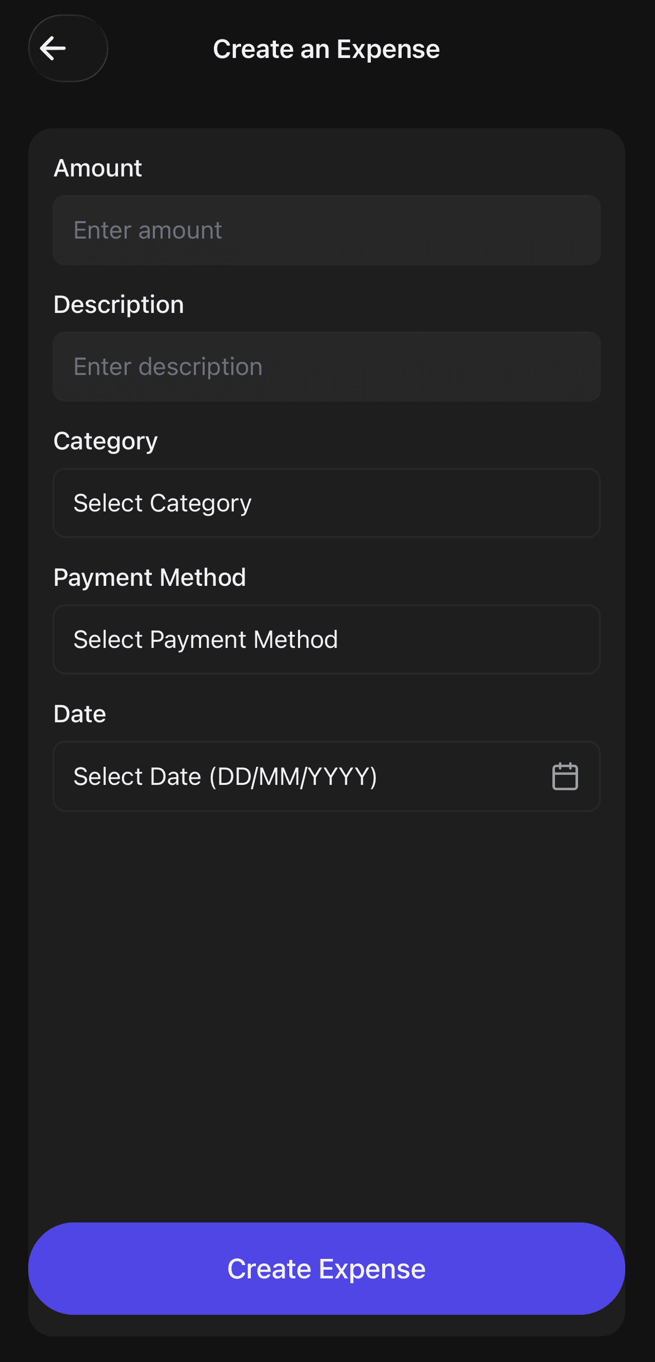 Nexa create expense form