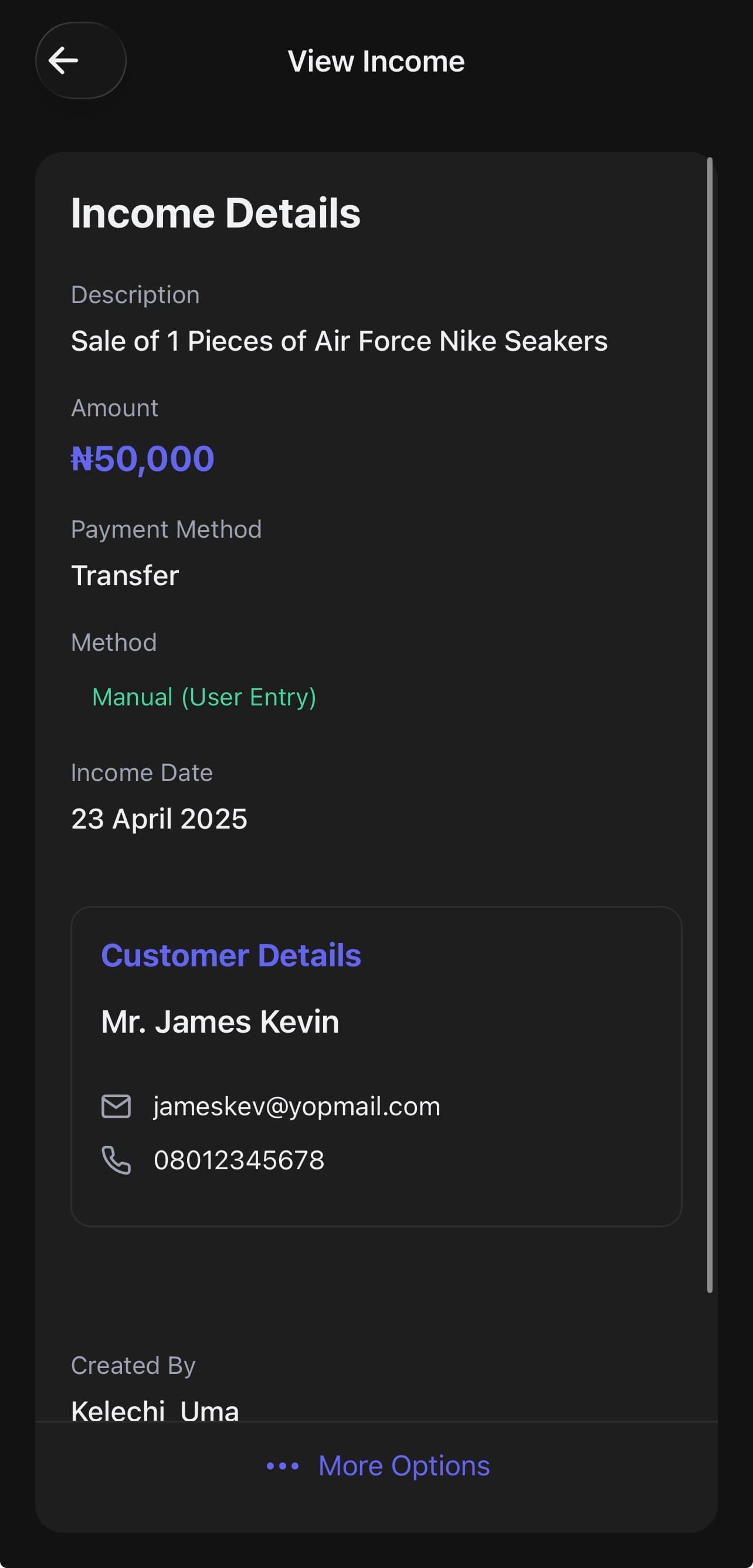 Nexa view income details